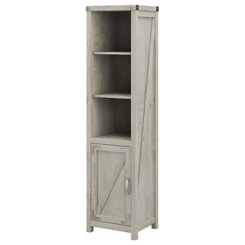 Bush Furniture Knoxville Tall Narrow 5 Shelf Bookcase with Door in Cottage White