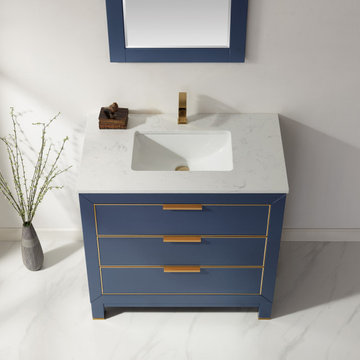 Jackson 36" Single Bathroom Vanity Set in Royal Blue and Composite Carrara Whit