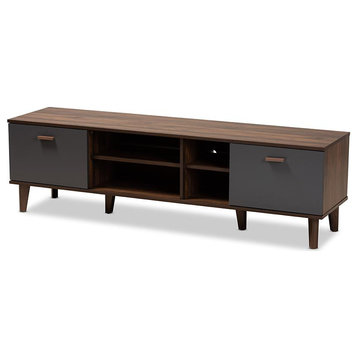 Moina MidCentury Modern TwoTone Walnut Brown and Grey Finished Wood TV Stand