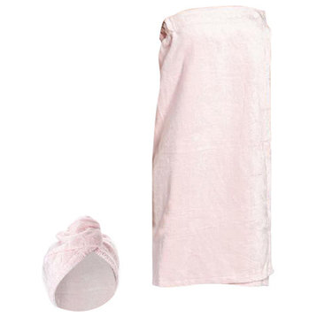 Fabbrica Home Bath Wrap and Hair Turban 2-Piece Set, Pink