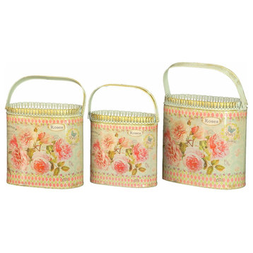 French Country Planters Vintage Metal Decorative Containers Flower Pots, 3-Piece