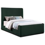 Meridian Furniture - Oliver Boucle Fabric Upholstered Bed, Green, King - Make a bold statement with this stunning Oliver king-size bed from Meridian Furniture. Its contemporary design is comprised of rubber wood with a solid wood black wire brush finish, upholstered with rich green boucle fabric, giving it an elegant appearance. A high headboard gives the bed a contemporary design, which fits any bedroom space. Add multicolored pillows and blankets for a unique touch that contrasts with the green boucle fabric.