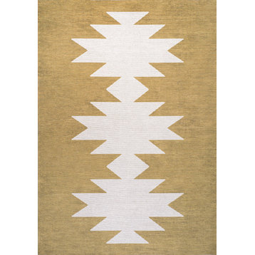 Chayton Minimalist Geometric Machine-Washable Area Rug, Yellow/Cream, 3x5