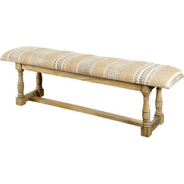 HomeRoots Rectangular Mango Wood Orange and Brown Upholstered Accent Bench