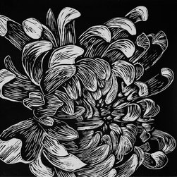 Chrysanthemum flower, hand carved and hand printed lino print.  Paper: Hahnemul - Fine Art Prints