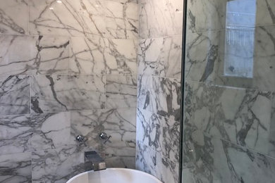 Inspiration for a corner shower remodel in New York