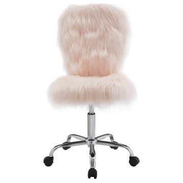 Riverbay Furniture Transitional Faux Fur Fabric Armless Chair in Blush Pink