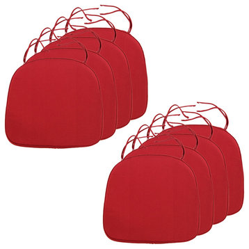 LeisureMod Non-Slip Reversible Chair Cushion Pads With Ties, Red, Set of 8