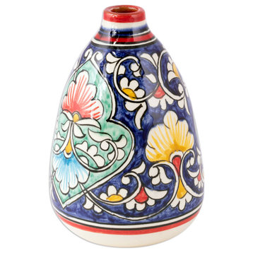 Novica Handmade Fergana Flowers Glazed Ceramic Vase
