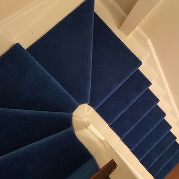 Installing Blue Carpet to Stairs