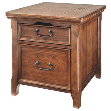 Vintage End Table, Storage Drawer With Sliding Tabletop Compartment, Dark Brown