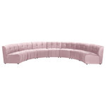 Meridian Furniture - Limitless Velvet Upholstered 7-Piece Modular Sectional, Pink - Invest in your home's comfort with this Limitless 7 Piece Sectional. This modular unit offers tons of flexibility in the number of ways that you can put each piece in the Limitless collection together to get the ideal customized look. Upholstered in pink velvet, this beautiful piece is soft and cool to the touch, so you can feel comfortable from every angle. Button and channel tufting add to this unit's upscale look and contemporary charm.