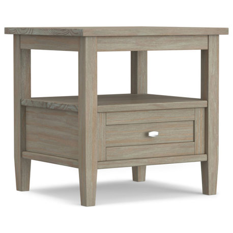 Warm Shaker Solid Wood 20" Rustic End Side Table, Distressed Gray