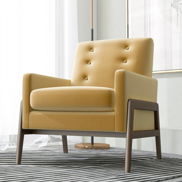 Bianca Mid-Century Modern Tufted Back Upholstered Lounge Chair, Yellow