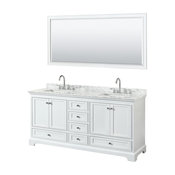 Deborah 72" Double Vanity, White Carrera Marble Top, Square Sinks and 70" Mirror
