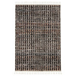 Jaipur Living - Vibe by Jaipur Living Kandira Trellis Black and Clay Area Rug, 8'x10' - The Bahia collection lends a global vibe to any space with a modern twist on classic Moroccan motifs. The Kandira rug features a captivating trellis motif in an updated colorway of black, ivory, clay, blue, and light orange. Soft to the touch, this medium plush rug emulates the inviting and worldly style of authentic flokati rugs, but in a durable polypropylene power-loomed quality. Braided fringe accents further the boho-chic appeal of this unique rug.