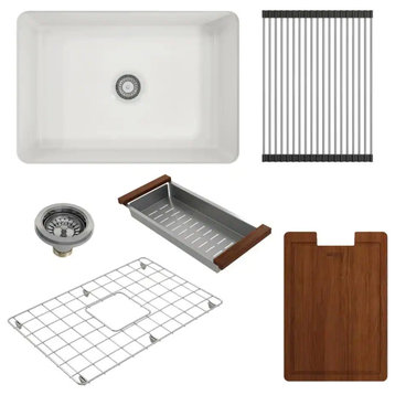 BOCCHI 1360-001-KIT1 Sotto Dual-mount Fireclay 27" Single Bowl Kitchen Sink Kit