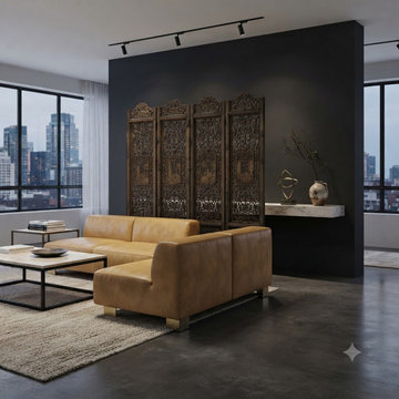 Oriental Rustic Vintage Finish Openwork Geometric 4 Panels Wood Floor Screen ws5