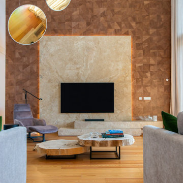 Living Room TV Panel with Wood Wall, Cascais