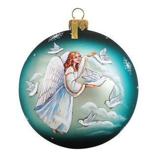 Hand Painted Scenic Glass Ornament Angel Doves Ball - Traditional ...