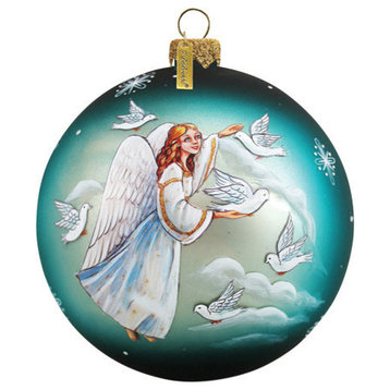 Hand Painted Scenic Glass Ornament Angel Doves Ball