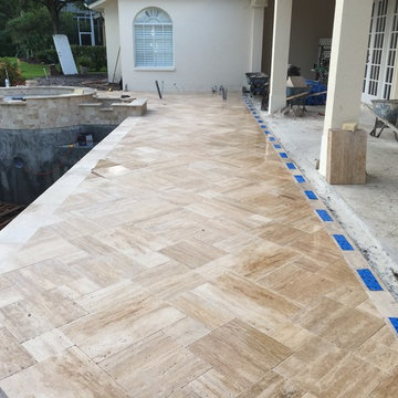 Complete Renovation adding a spa and Sunshelf,kitchen,vein cut Ivory Travertine