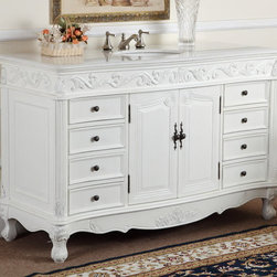 Adelina 56 inch Antique White Bathroom Vanity - Bathroom Vanities And Sink Consoles