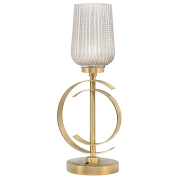 1-Light Table Lamp, New Age Brass Finish, 5" Silver Textured Glass