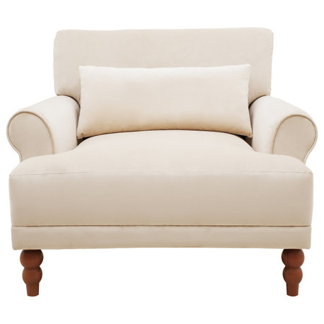GDF Studio Boucle Upholstered Chair With Birch Wood Legs, Beige