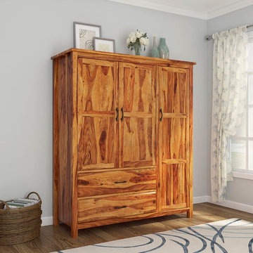 Sheffield Rustic Solid Wood 2 Drawer Large Bedroom Armoire Wardrobe