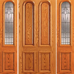 Prehung Mahogany Arch Lite External Two Sidelights Door, 4 Panel - Front Doors
