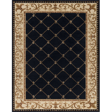 Orleans Traditional Border Area Rug, Black, 5'3" X 7'3"