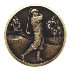 Inviting Home Inc. - Gentleman Golfer Knobs, Antique-Style Brass - Cabinet And Drawer Knobs