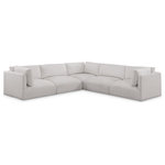 Meridian Furniture - Ease Fabric Upholstered L-Shaped Modular Sectional, Cream, 5 Piece: 3 Corner, 2 Armless - Ease into comfort when you bring home this Ease fabric modular sofa. Designed with an uber casual vibe in mind, this plump sofa sits low to the floor, making it a simplistically perfect addition to a living room, den, game room, teen's room, or dorm room. This fun sofa is part of a modular collection, so you can add it with other items in the Ease collection for a custom arrangement.