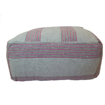 Moroccan Fabric Ottoman, Chocolate and Beige Stripes, Gray and Pink