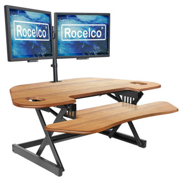 Rocelco 46" Large Adjustable Corner Standing Desk Converter in Teak Wood Grain