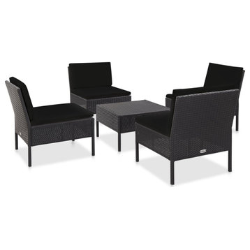 vidaXL 5-Piece Garden Sofa Set With Cushions Poly Rattan Black