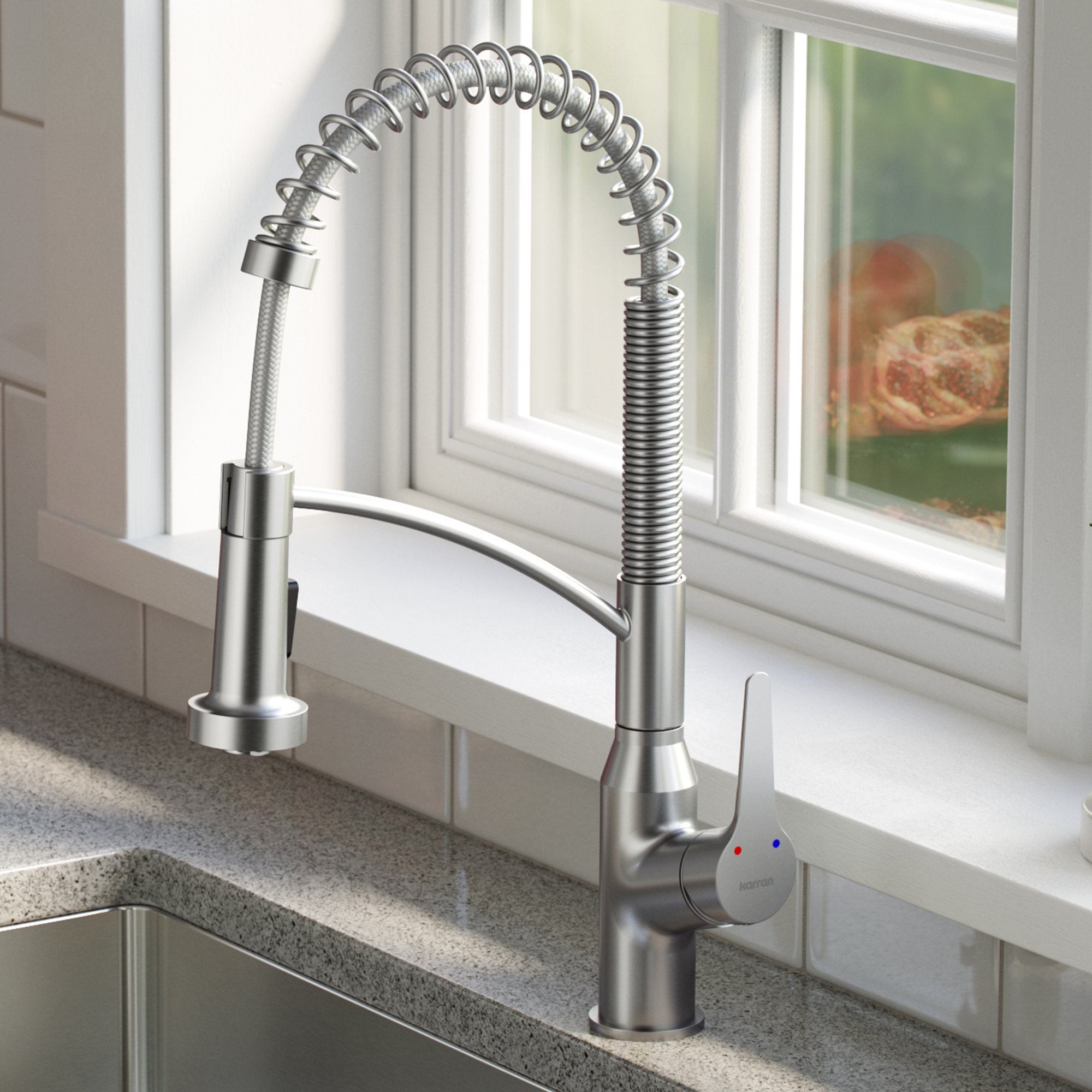 Karran 1-Handle Pull-Down Kitchen Faucet With Soap Dispenser, Stainless Steel