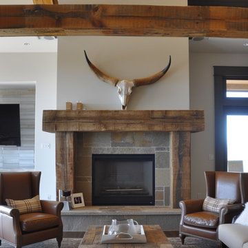 Wood Beam fireplace Mantels with Wooden Legs