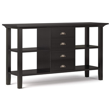 Unique Console Table, Side Open Shelves & Drawers, Hickory Brown