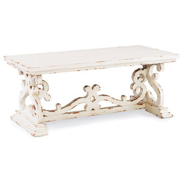 Bowery Hill Contemporary Distressed Wood Coffee Table in White