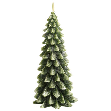 8.25" Tall Wax Winter Pine Tree Unscented Candle, Green and White, Set of 3