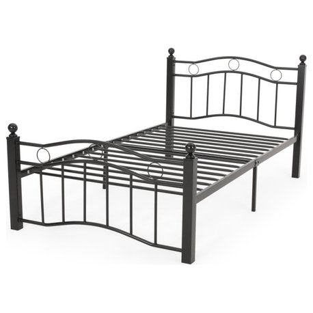 Hallie Contemporary Iron Twin Bed Frame, Flat Black