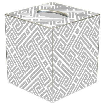 Grey Fret Wastepaper Basket, With Tissue Box Cover