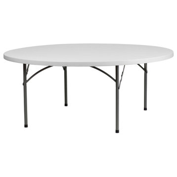 6' Round Granite, White Plastic Folding Table