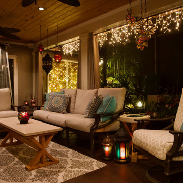 Tropical Covered Porch With Moroccan Lanterns