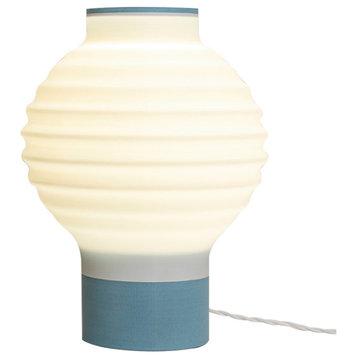 Asian Lantern 15" Plant-Based PLA Dimmable LED Table Lamp, White/Blue