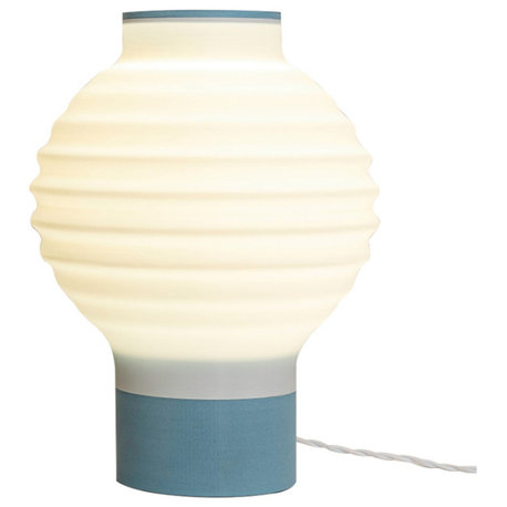 Asian Lantern 15" Plant-Based PLA Dimmable LED Table Lamp, White/Blue