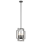 Kichler - Downtown Deco 4-Light Transitional Foyer Pendant in Midnight Chrome - The Downtown Deco 17 inch 4 light foyer pendant in Midnight Chrome features a squared edge outer frame that surrounds the curved candle design, allowing the light to fully shine through. The Downtown Deco foyer pendant is perfect in contemporary or mid-century modern environments.  This light requires 4 , 60.0 W Watt Bulbs (Not Included) UL Certified.