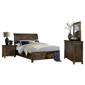 4-Piece Jackson Cal King Sleigh Storage Bed, Dresser, Mirror, Nightstand Brown